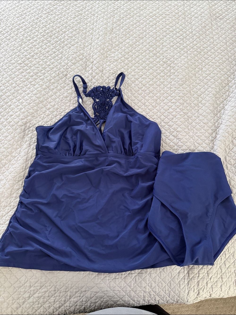 Women's Navy Tankini Set with Crochet Detail